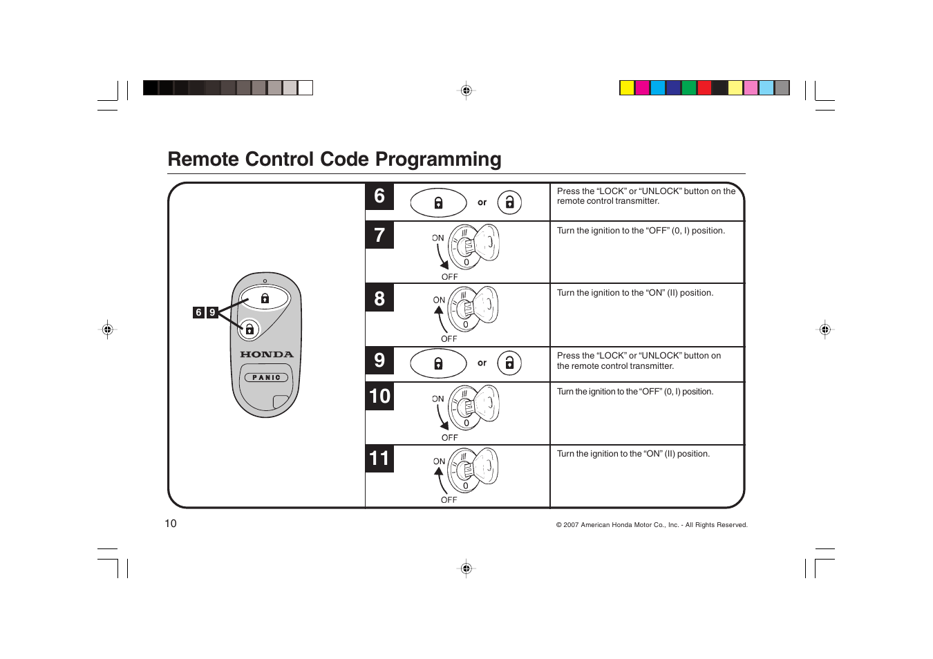 Remote control code programming 6 | HONDA FIT Remote Control Transmitter User Manual | Page 10 / 16