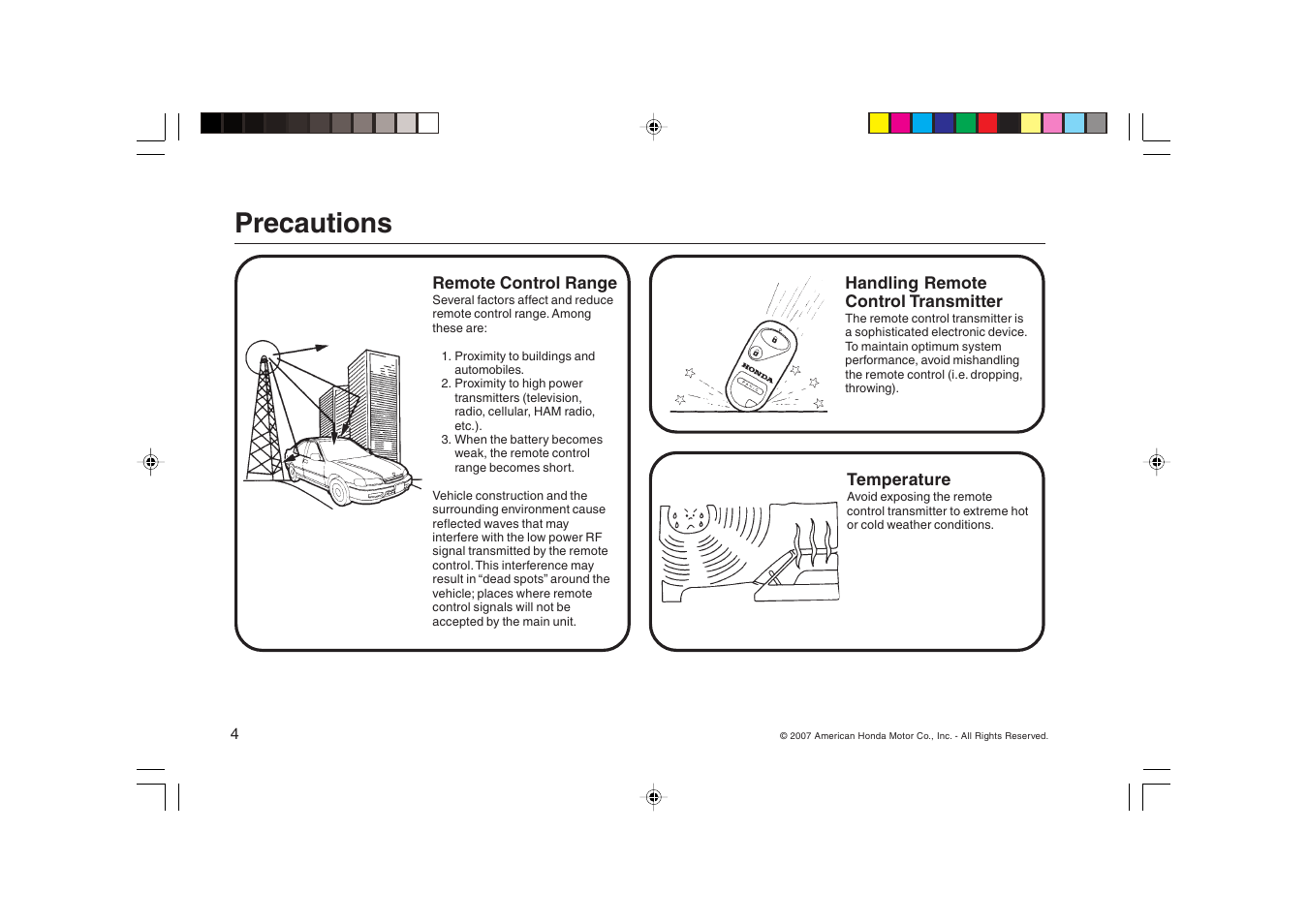 Precautions | HONDA FIT Remote Control Transmitter User Manual | Page 4 / 16