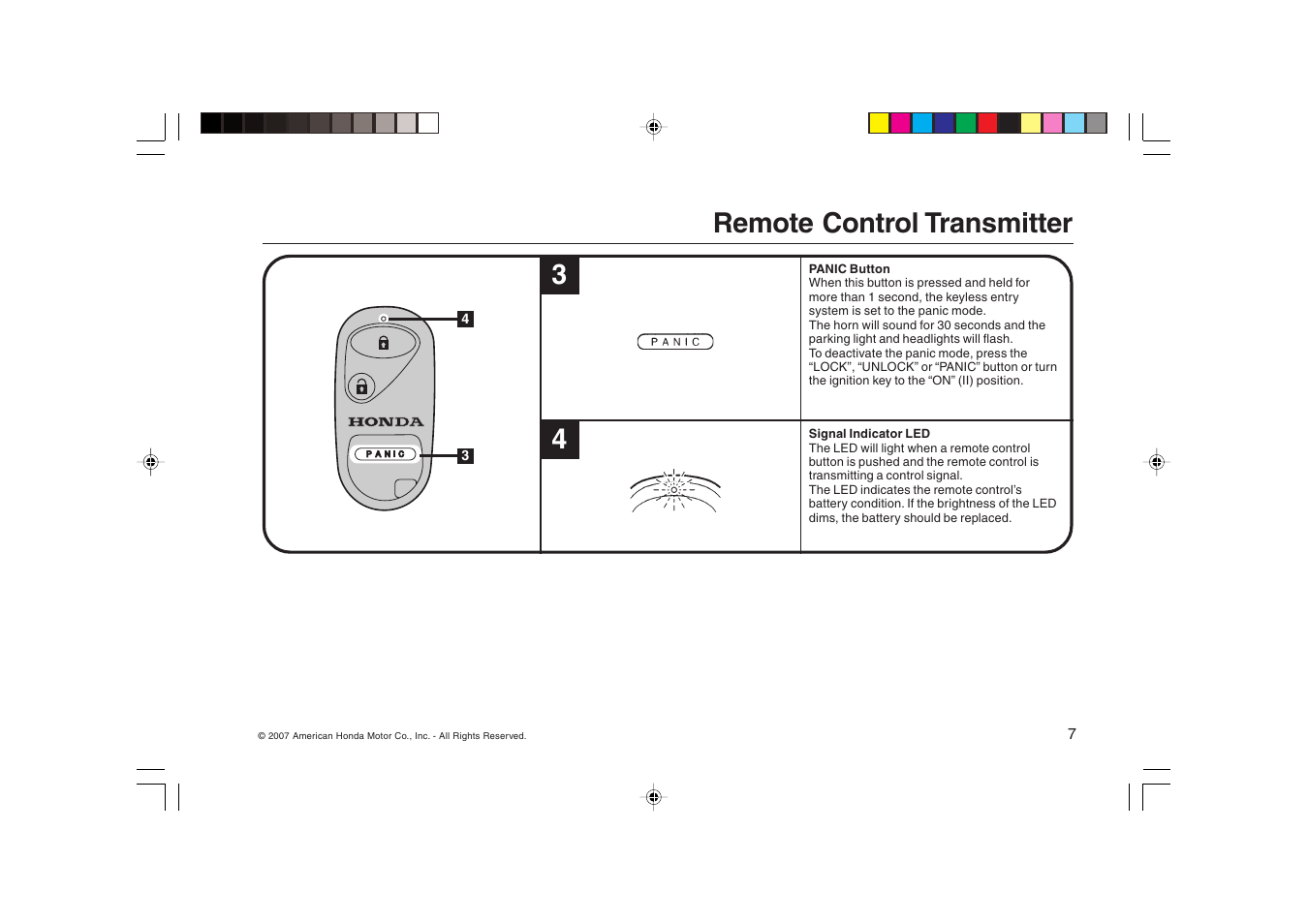 Remote control transmitter 3 4 | HONDA FIT Remote Control Transmitter User Manual | Page 7 / 16