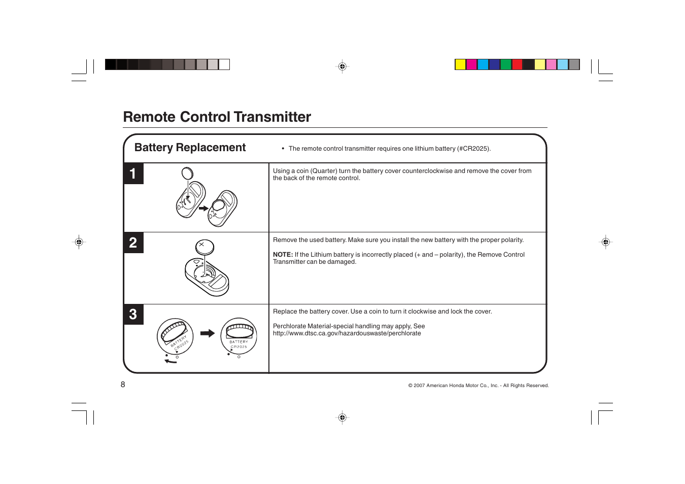 Remote control transmitter 1 2 | HONDA FIT Remote Control Transmitter User Manual | Page 8 / 16