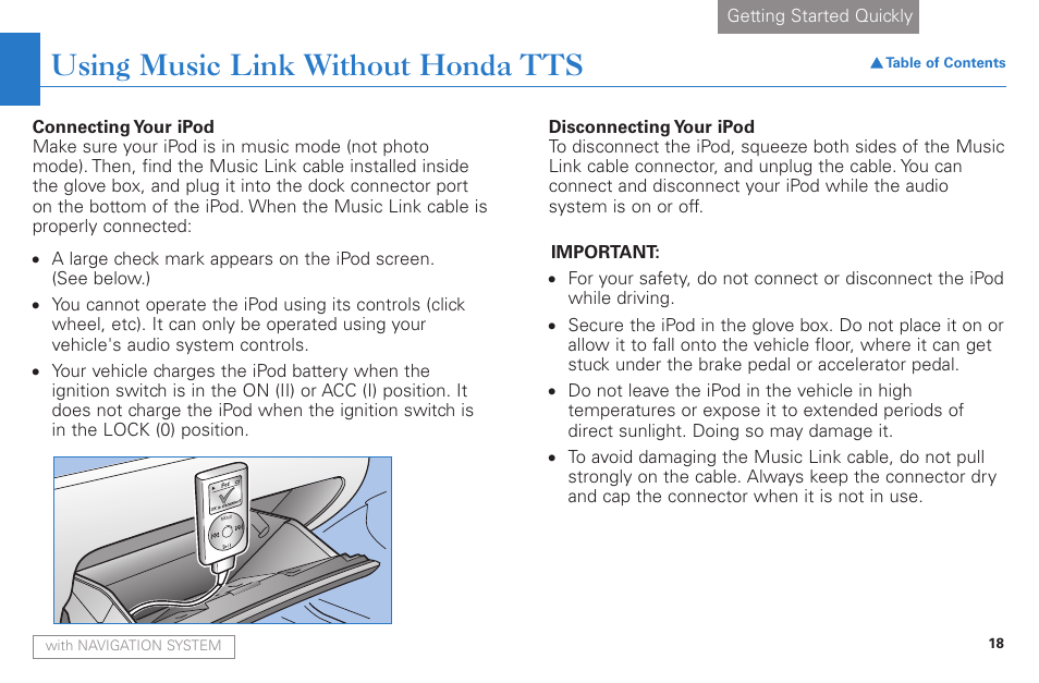 Using music link without honda tts | HONDA Music Link AAM 31052-31557 User Manual | Page 18 / 34