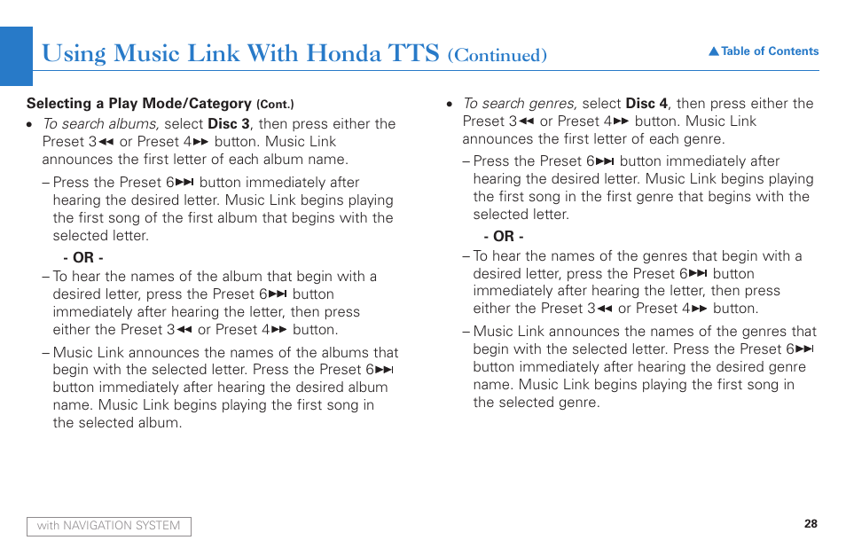 Using music link with honda tts | HONDA Music Link AAM 31052-31557 User Manual | Page 28 / 34