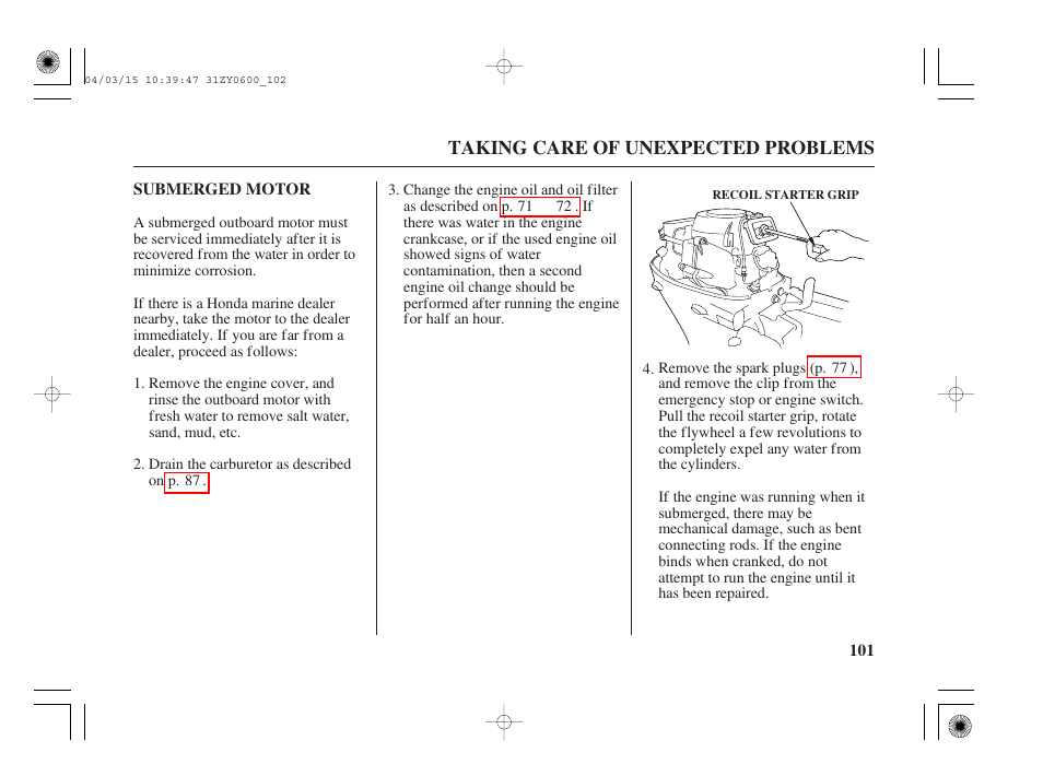 Submerged motor | HONDA BFP8D User Manual | Page 103 / 137