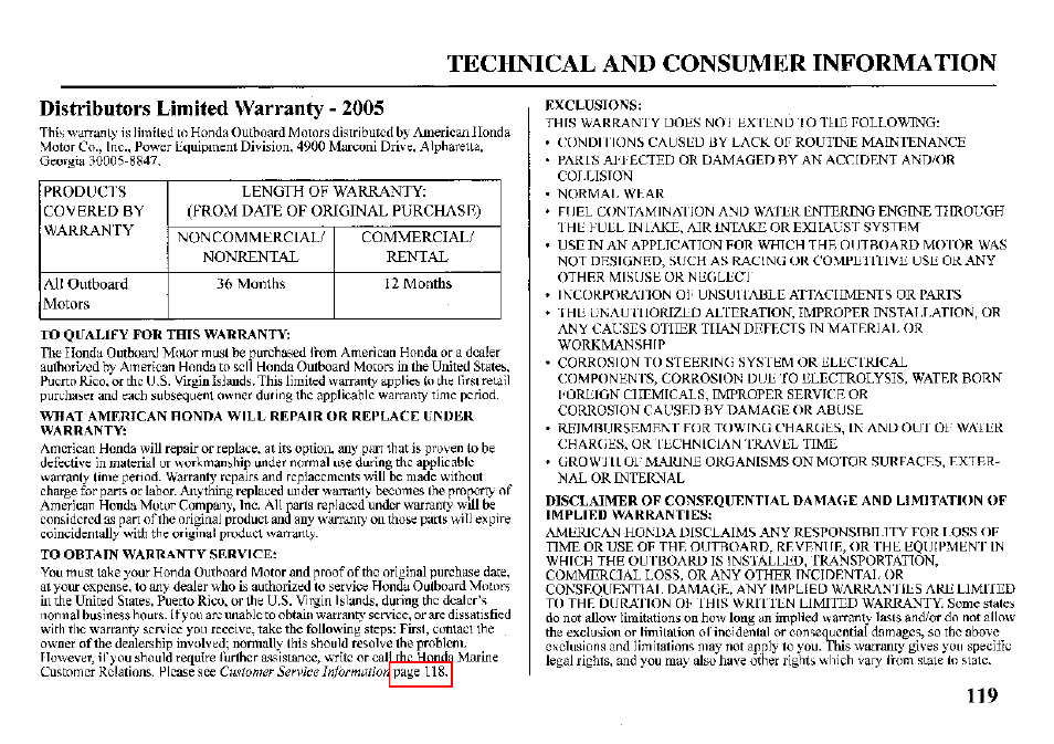 Distributors limited warranry | HONDA BFP8D User Manual | Page 121 / 137