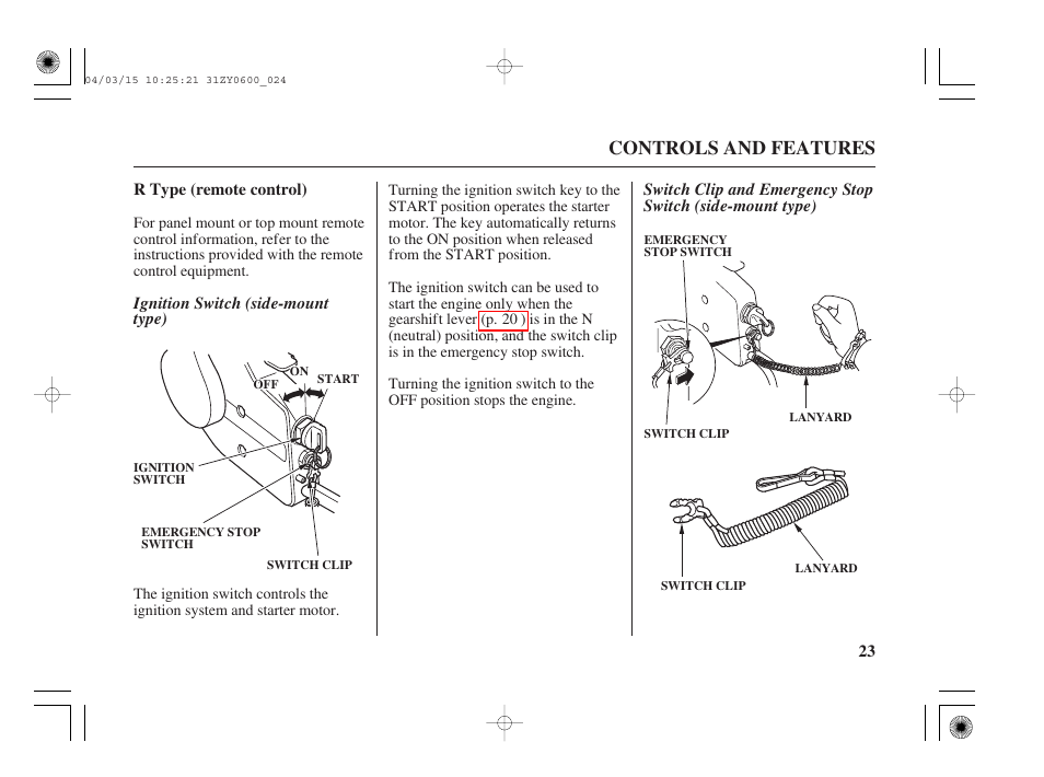 R type (remote control), Controls and features | HONDA BFP8D User Manual | Page 25 / 137