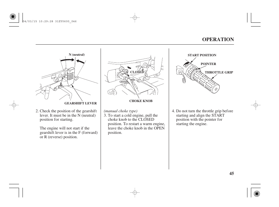 Operation | HONDA BFP8D User Manual | Page 47 / 137