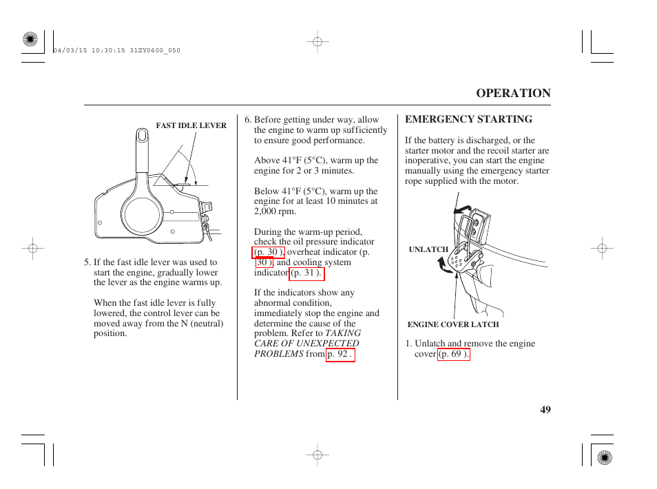 Emergency starting | HONDA BFP8D User Manual | Page 51 / 137