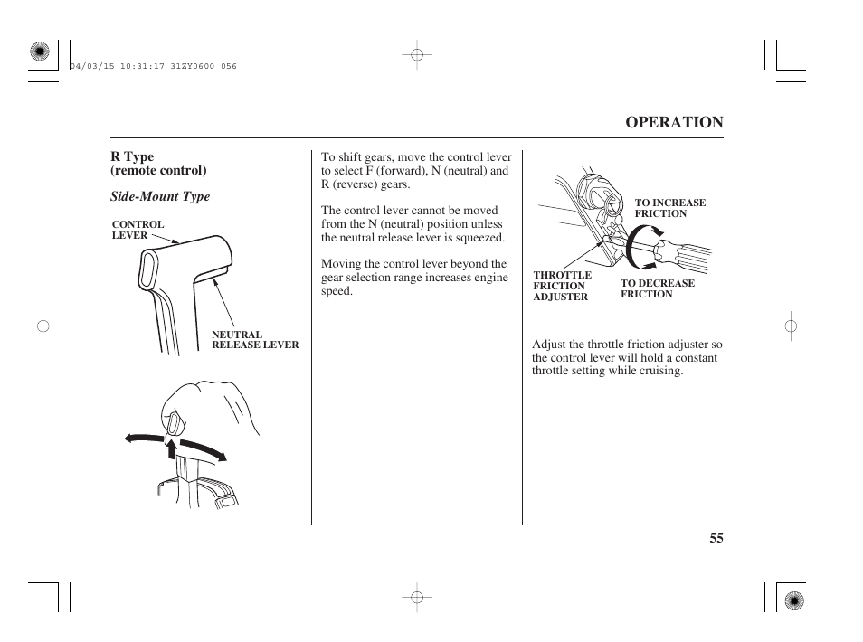 R type (remote control), Operation | HONDA BFP8D User Manual | Page 57 / 137