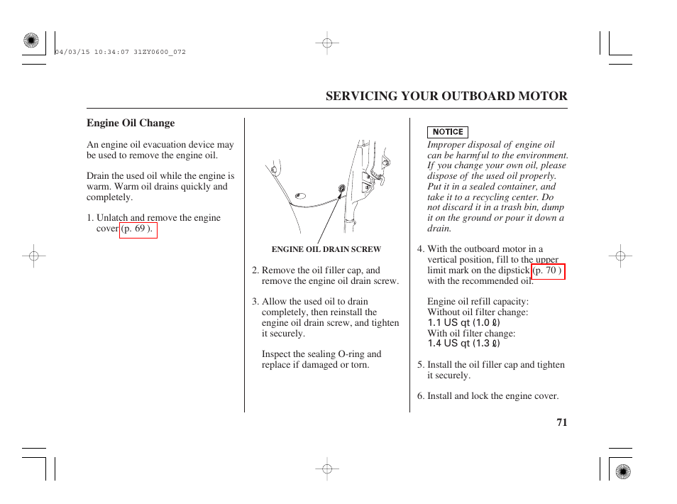 Engine oil change | HONDA BFP8D User Manual | Page 73 / 137