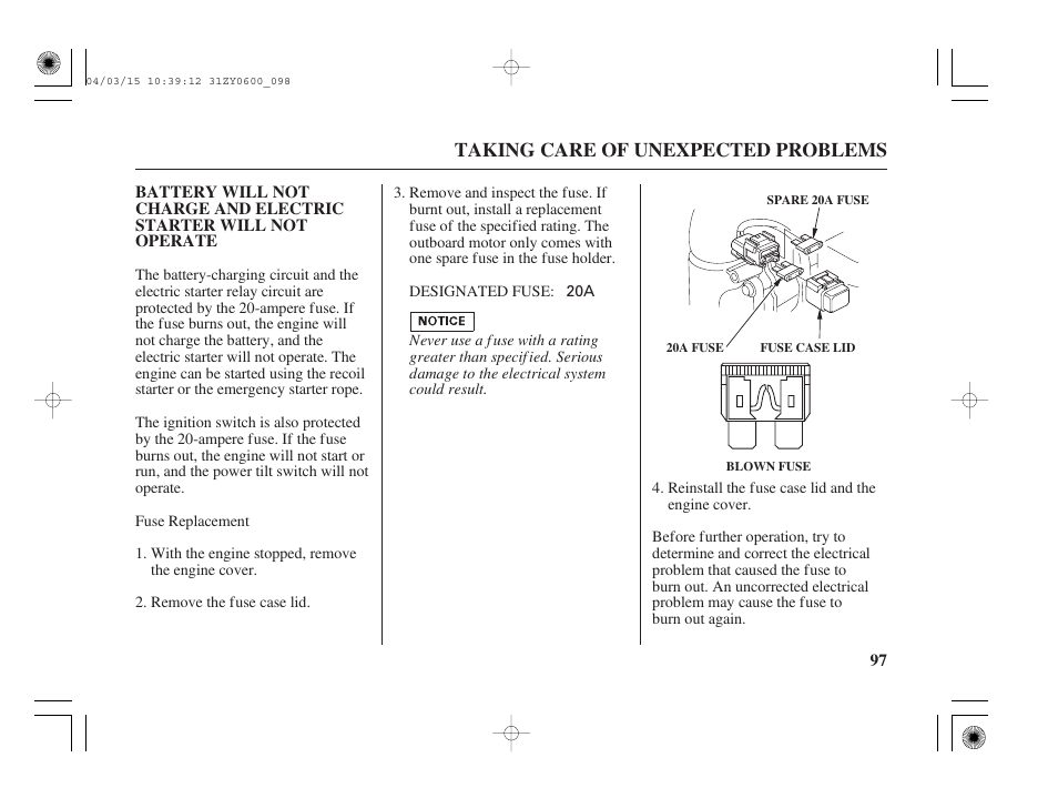 Taking care of unexpected problems | HONDA BFP8D User Manual | Page 99 / 137