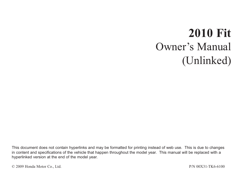 HONDA 2010 Fit User Manual | 354 pages