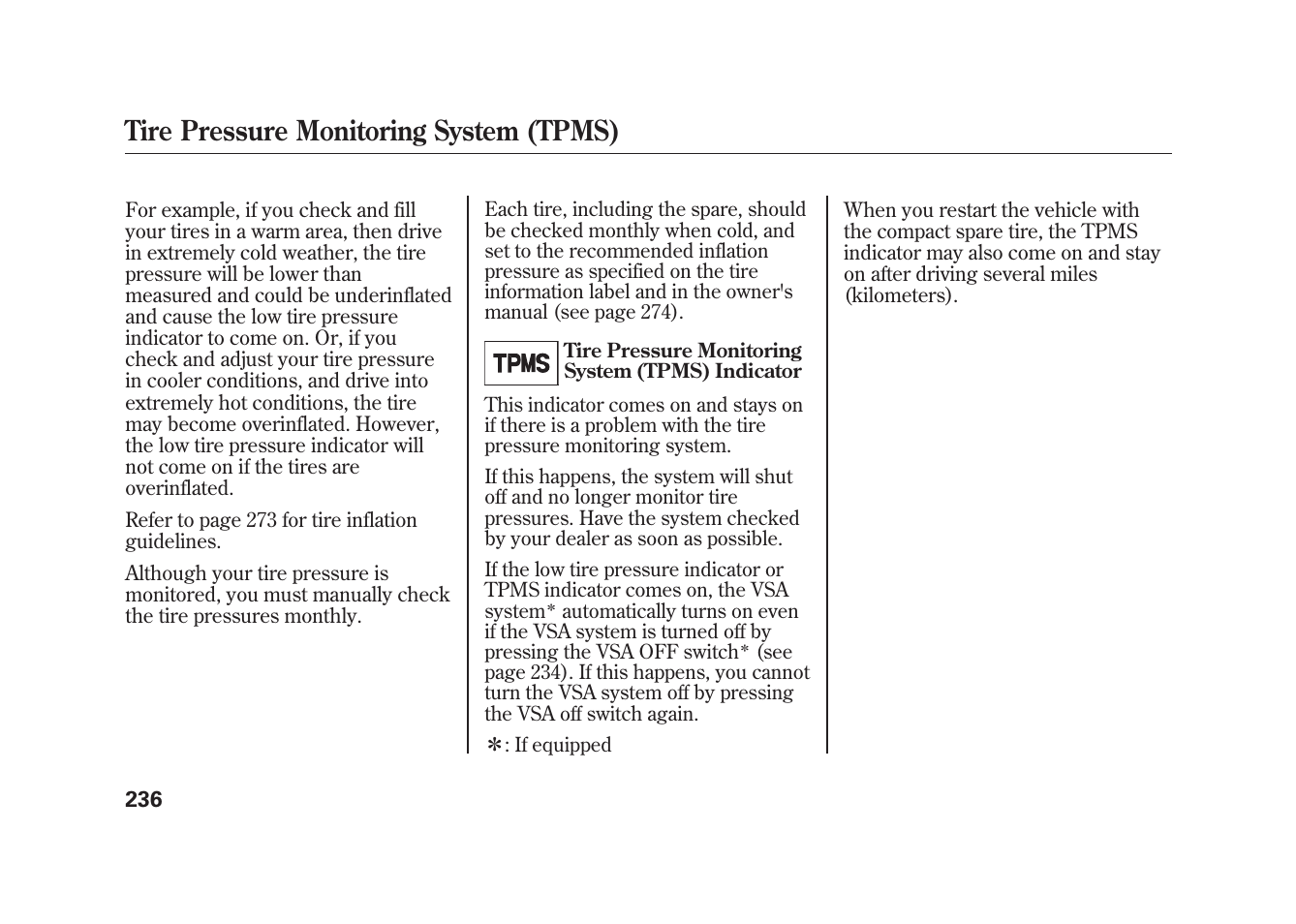 Tire pressure monitoring system (tpms) | HONDA 2010 Fit User Manual | Page 242 / 354