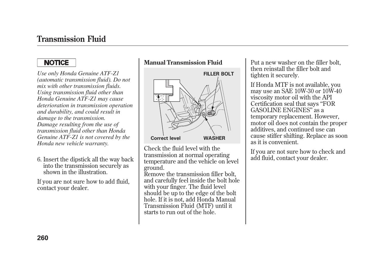 Transmission fluid | HONDA 2010 Fit User Manual | Page 266 / 354