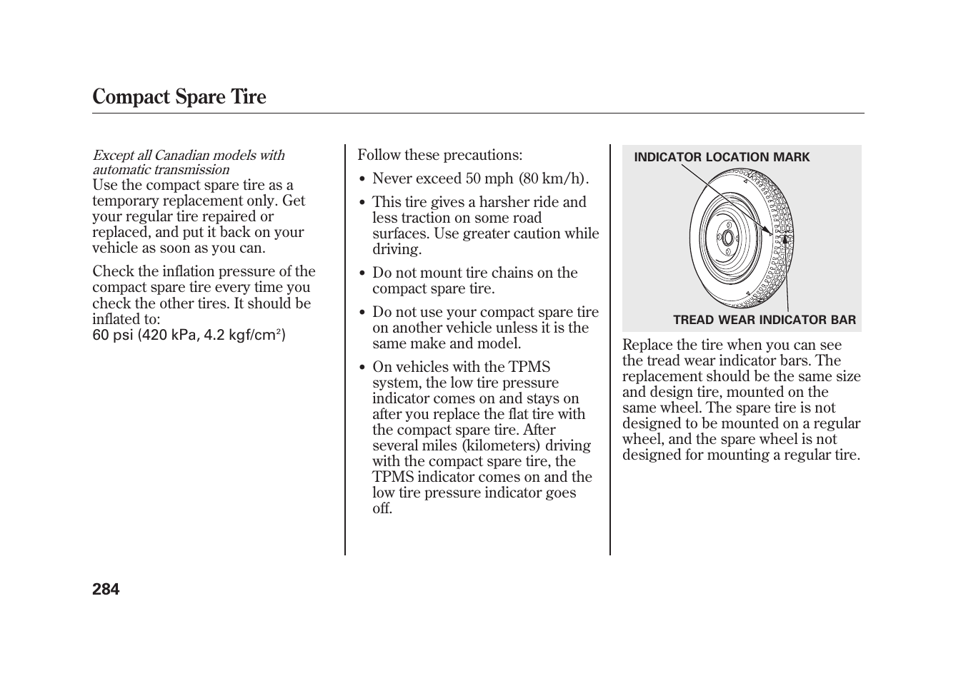 Compact spare tire | HONDA 2010 Fit User Manual | Page 290 / 354