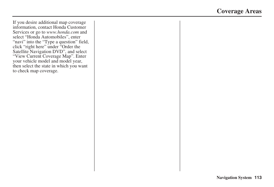 Coverage areas | HONDA 2008 Pilot Navigation User Manual | Page 114 / 138
