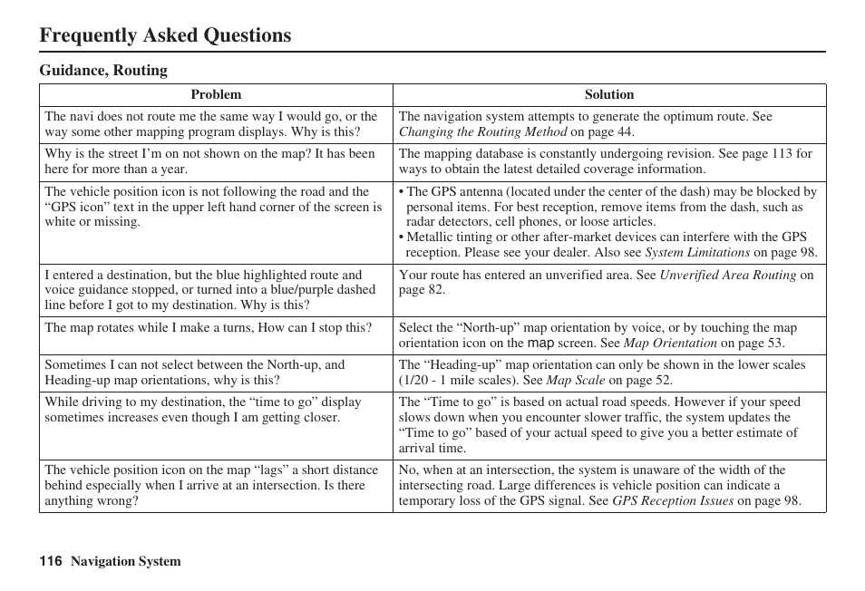 Frequently asked questions | HONDA 2008 Pilot Navigation User Manual | Page 117 / 138