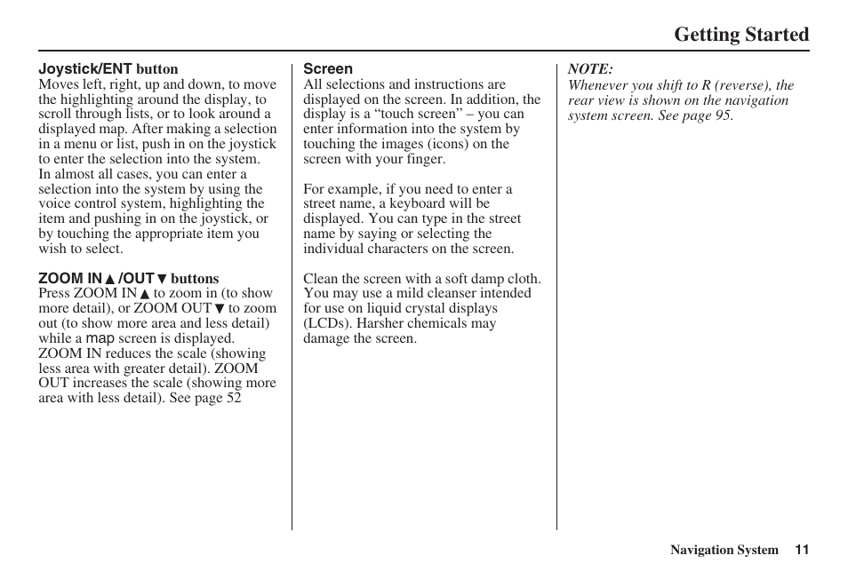 Getting started | HONDA 2008 Pilot Navigation User Manual | Page 12 / 138