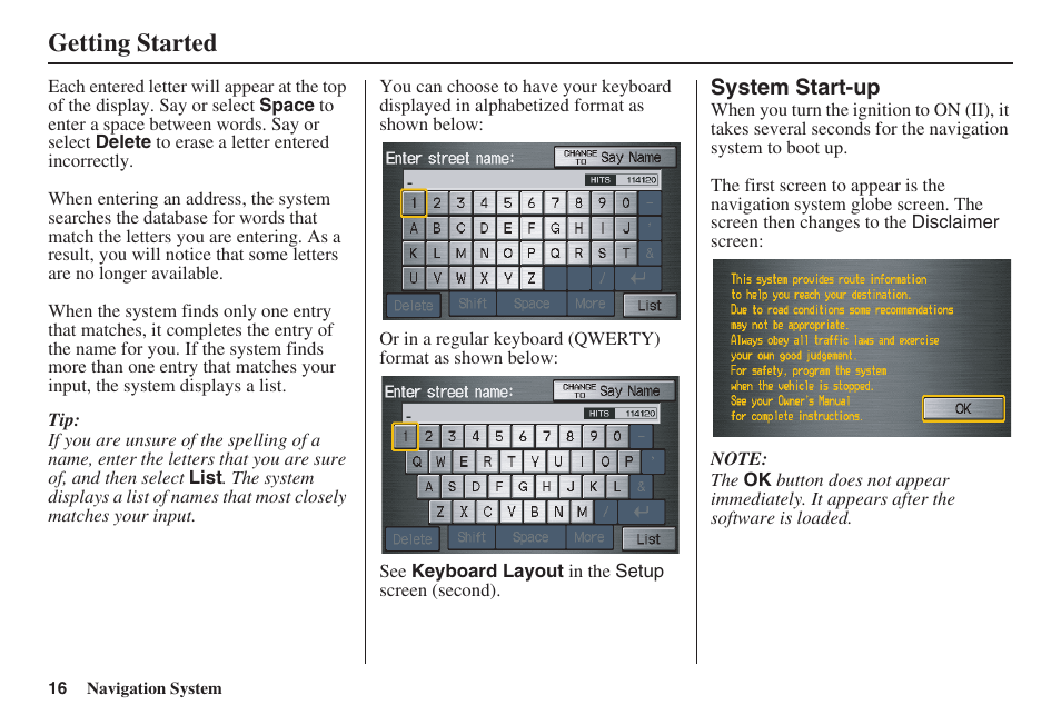Getting started | HONDA 2008 Pilot Navigation User Manual | Page 17 / 138