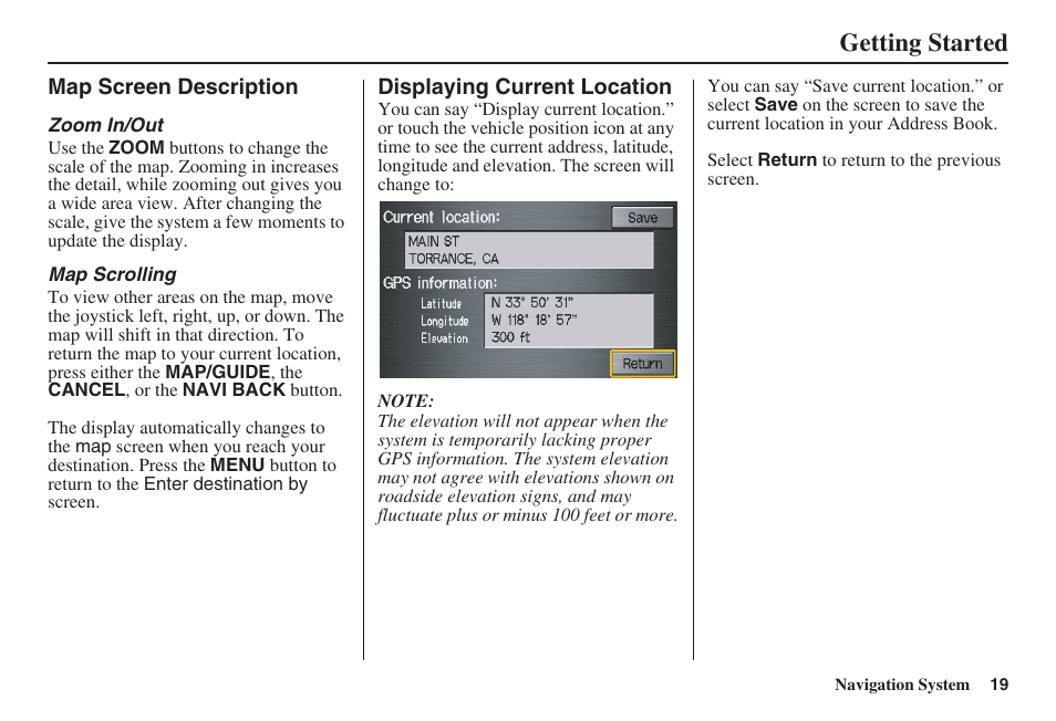 Getting started | HONDA 2008 Pilot Navigation User Manual | Page 20 / 138