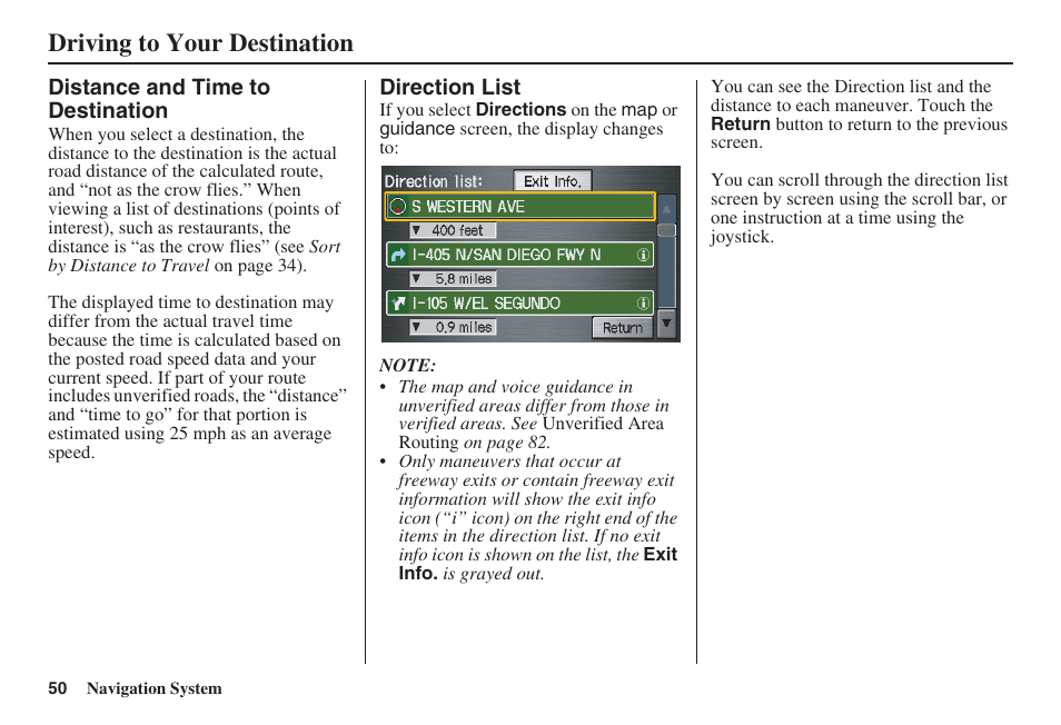 Driving to your destination | HONDA 2008 Pilot Navigation User Manual | Page 51 / 138