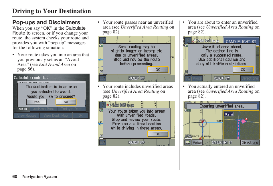 Driving to your destination | HONDA 2008 Pilot Navigation User Manual | Page 61 / 138