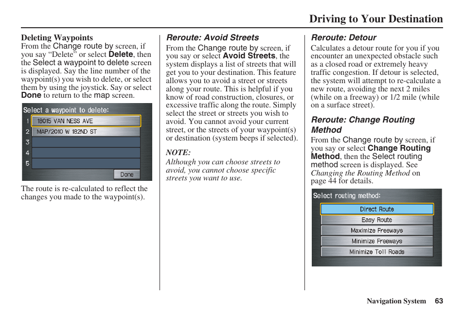 Driving to your destination | HONDA 2008 Pilot Navigation User Manual | Page 64 / 138