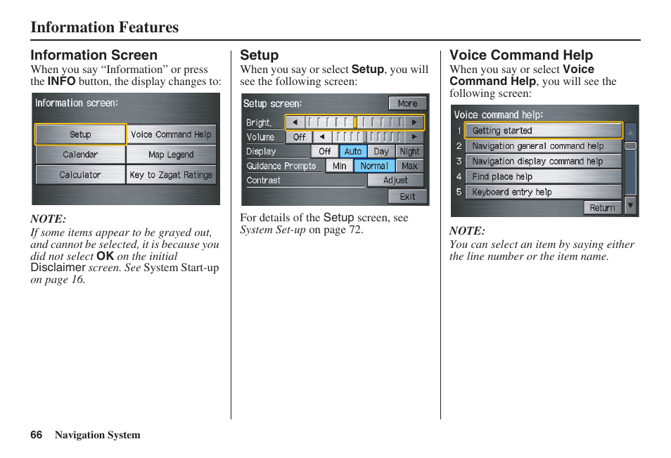 Information features | HONDA 2008 Pilot Navigation User Manual | Page 67 / 138