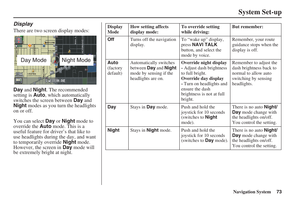 System set-up | HONDA 2008 Pilot Navigation User Manual | Page 74 / 138