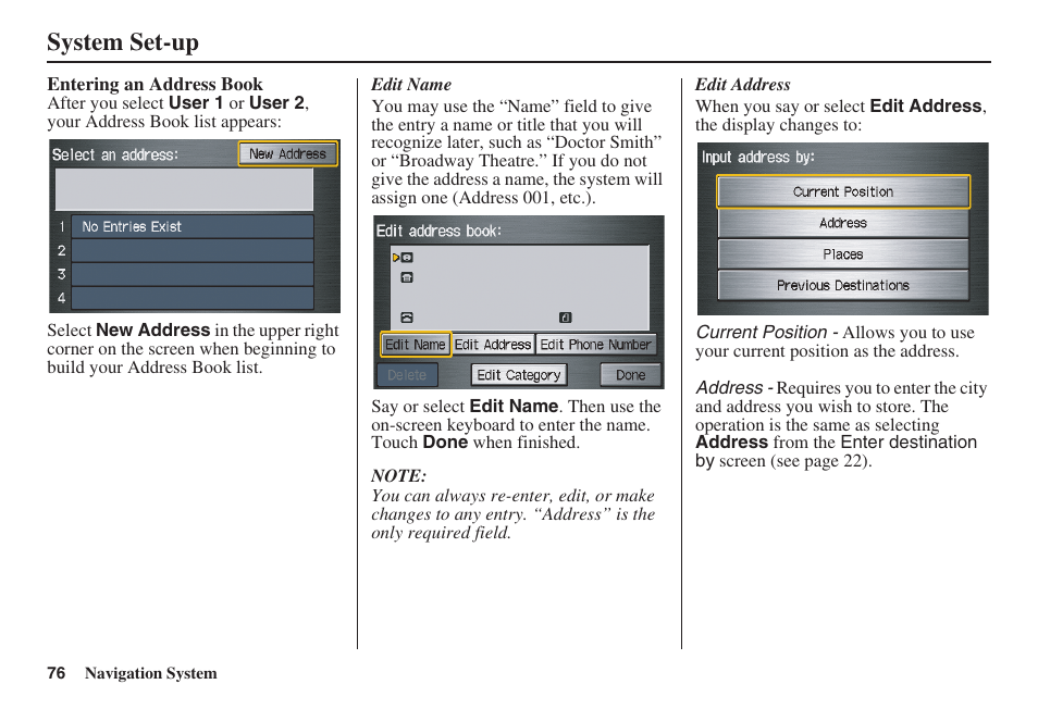 System set-up | HONDA 2008 Pilot Navigation User Manual | Page 77 / 138