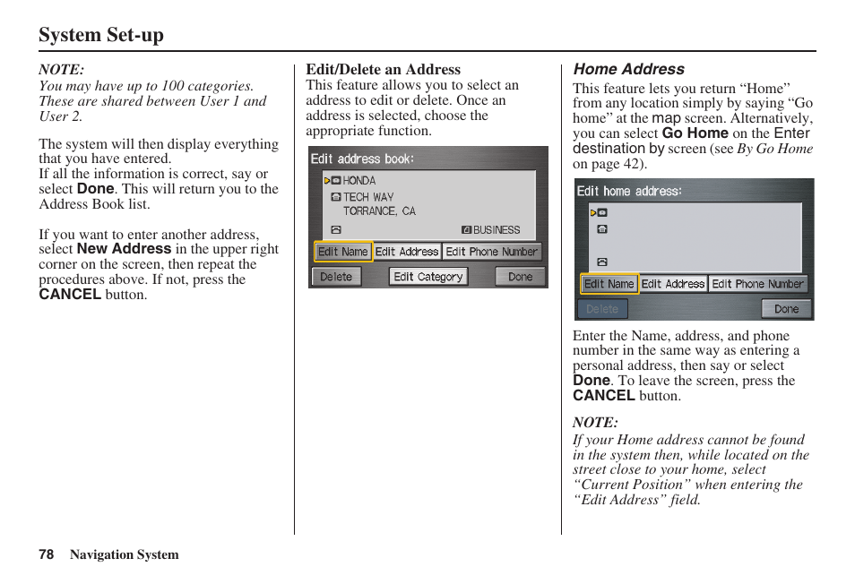 System set-up | HONDA 2008 Pilot Navigation User Manual | Page 79 / 138
