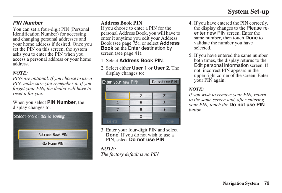 System set-up | HONDA 2008 Pilot Navigation User Manual | Page 80 / 138