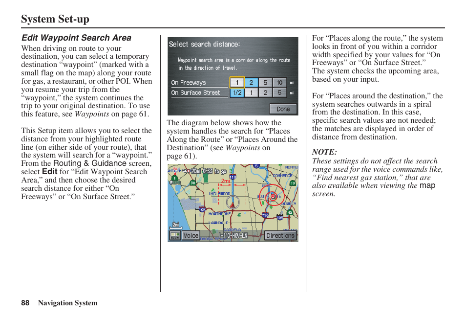 System set-up | HONDA 2008 Pilot Navigation User Manual | Page 89 / 138