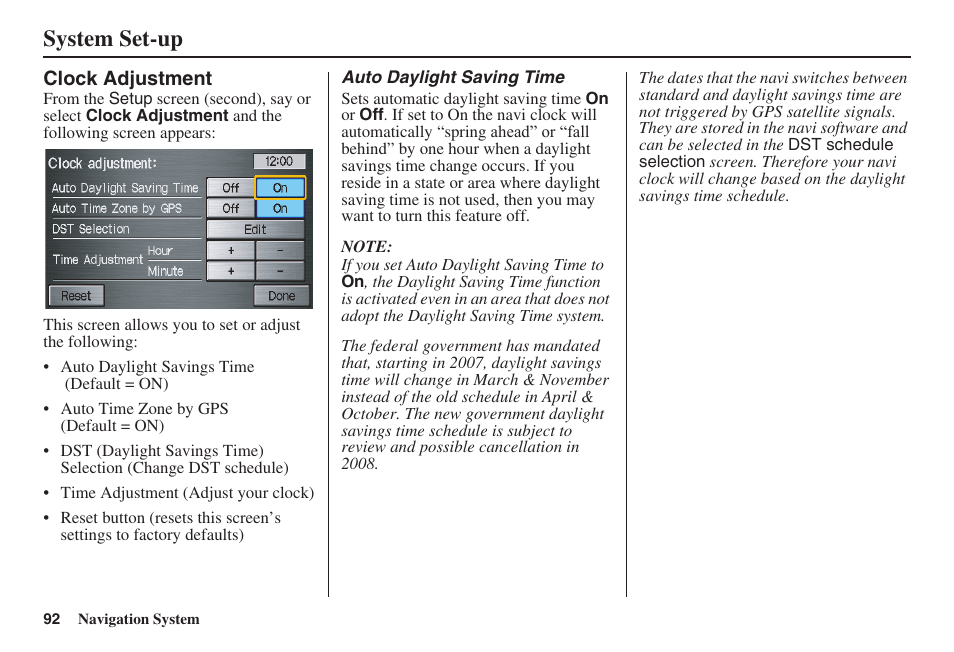 System set-up | HONDA 2008 Pilot Navigation User Manual | Page 93 / 138