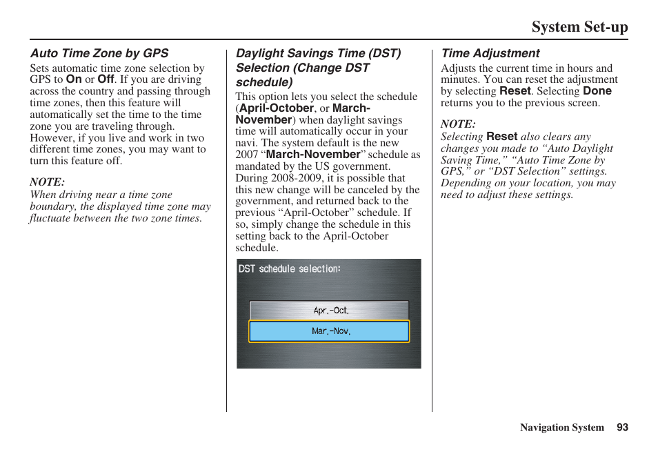System set-up | HONDA 2008 Pilot Navigation User Manual | Page 94 / 138