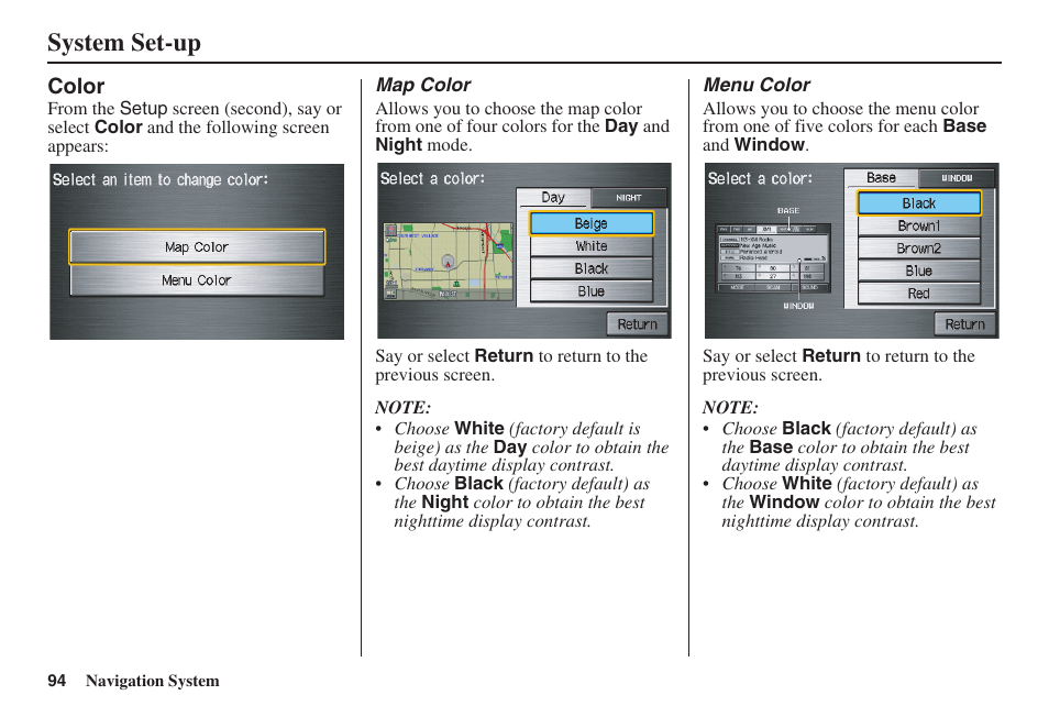 System set-up | HONDA 2008 Pilot Navigation User Manual | Page 95 / 138