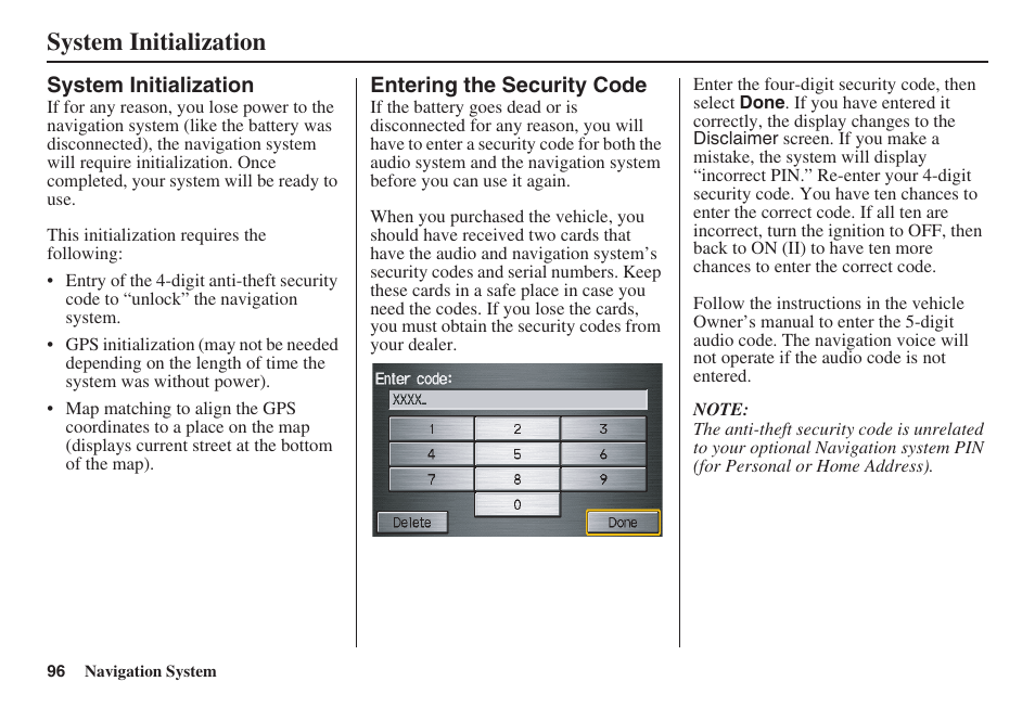 System initialization | HONDA 2008 Pilot Navigation User Manual | Page 97 / 138