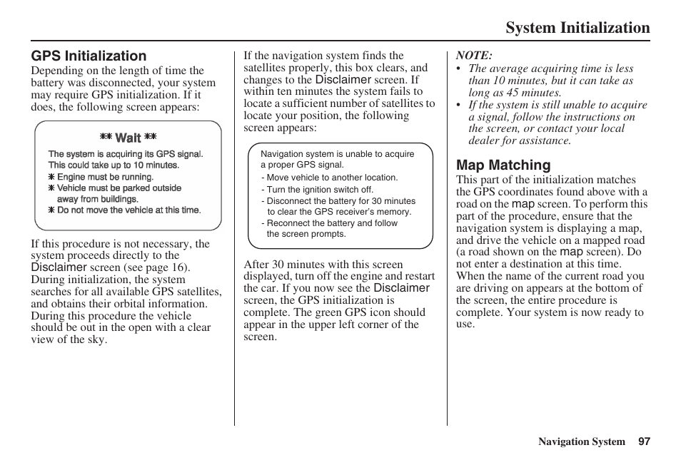 System initialization | HONDA 2008 Pilot Navigation User Manual | Page 98 / 138