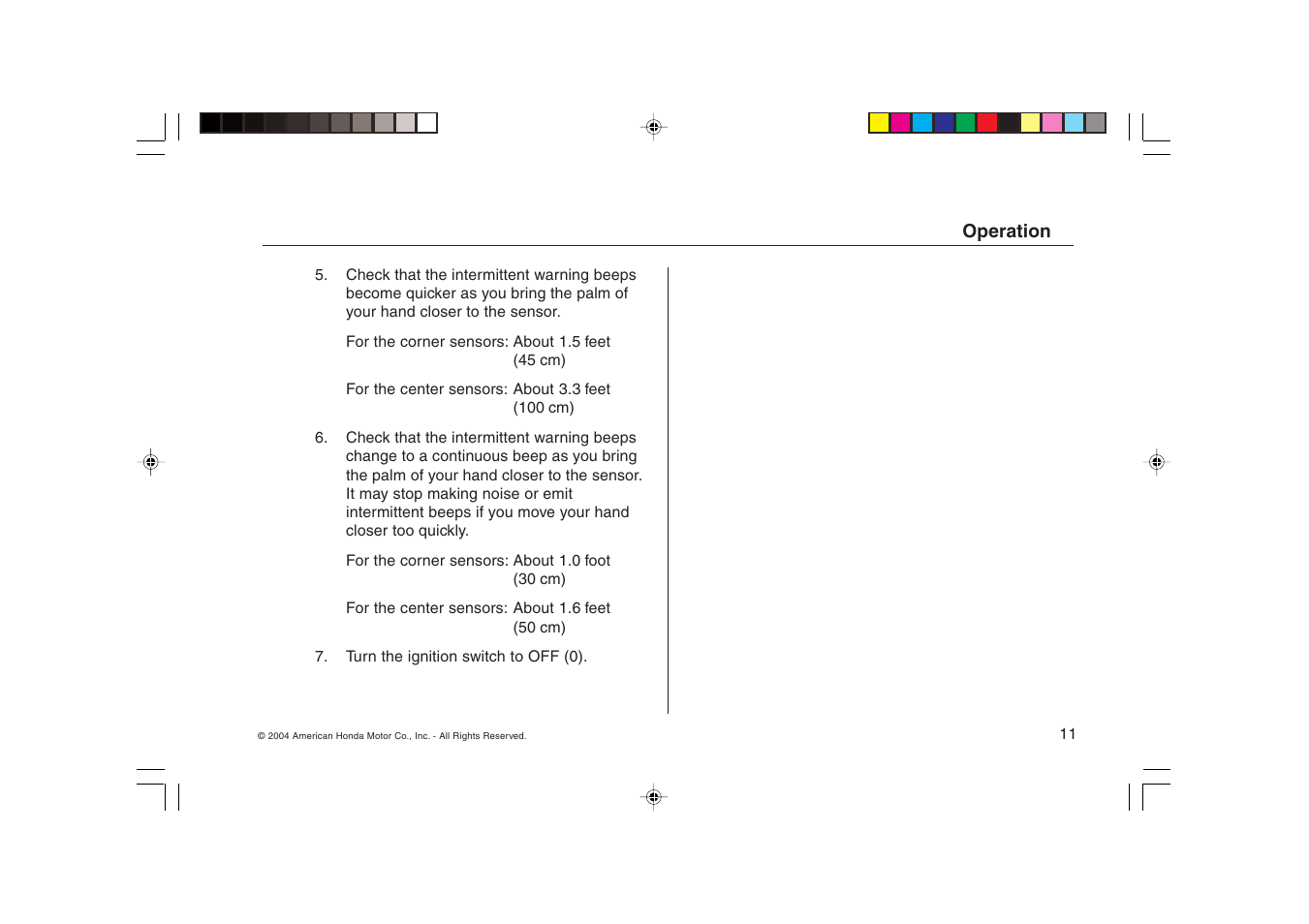 HONDA Backup Sensors RL User Manual | Page 11 / 16