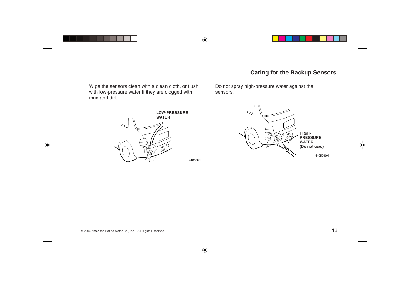 Caring for the backup sensors | HONDA Backup Sensors RL User Manual | Page 13 / 16