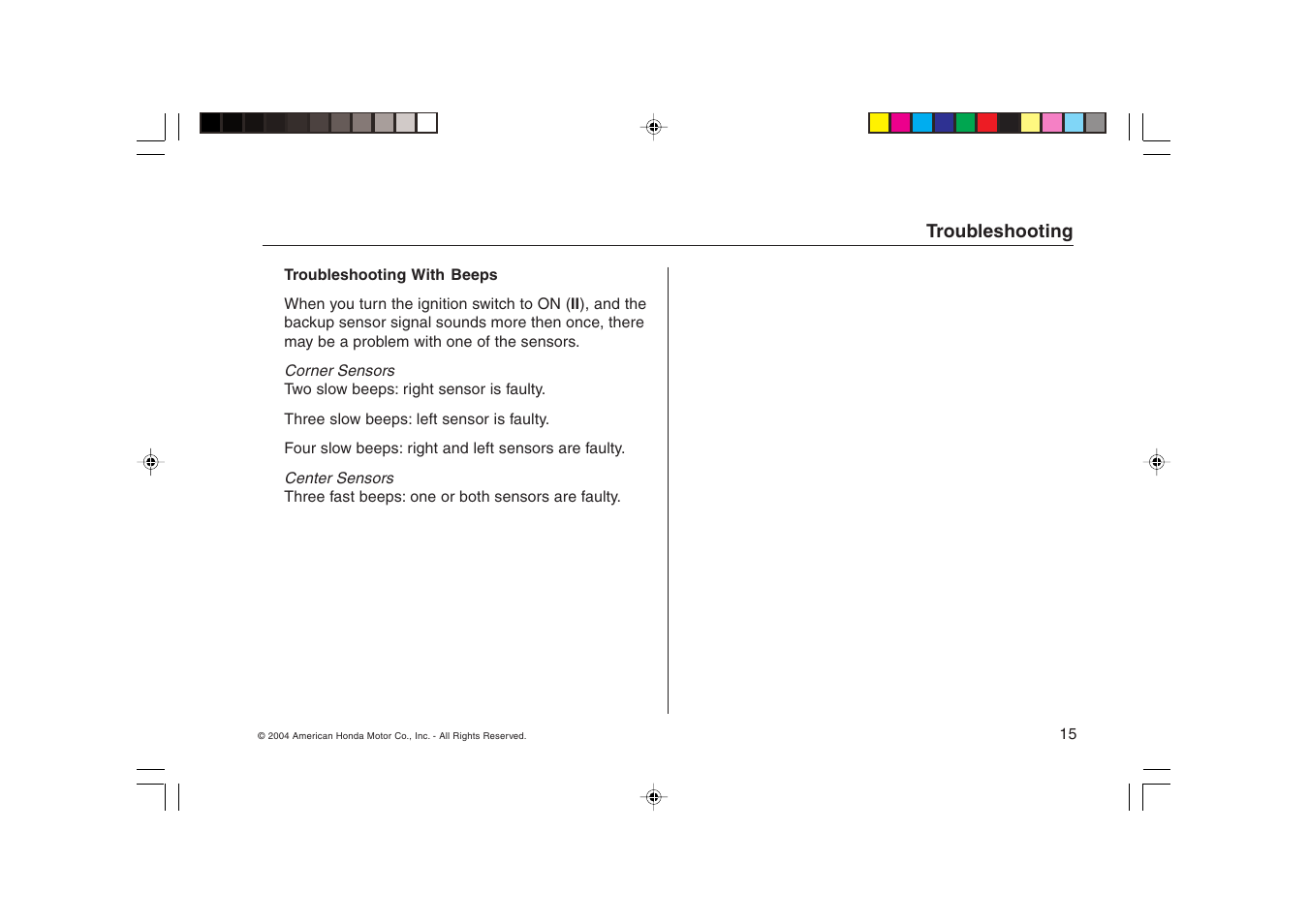 HONDA Backup Sensors RL User Manual | Page 15 / 16