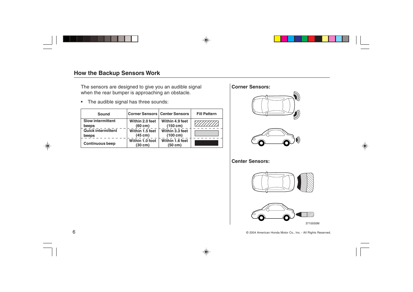 HONDA Backup Sensors RL User Manual | Page 6 / 16