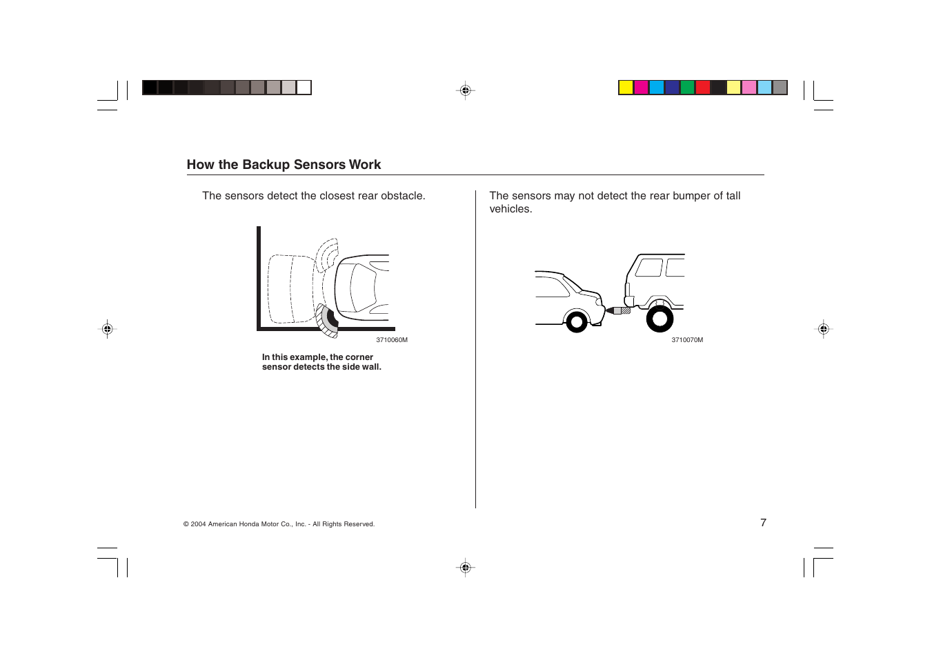 How the backup sensors work | HONDA Backup Sensors RL User Manual | Page 7 / 16