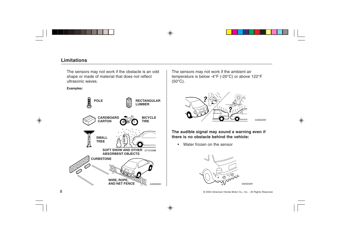 Limitations | HONDA Backup Sensors RL User Manual | Page 8 / 16