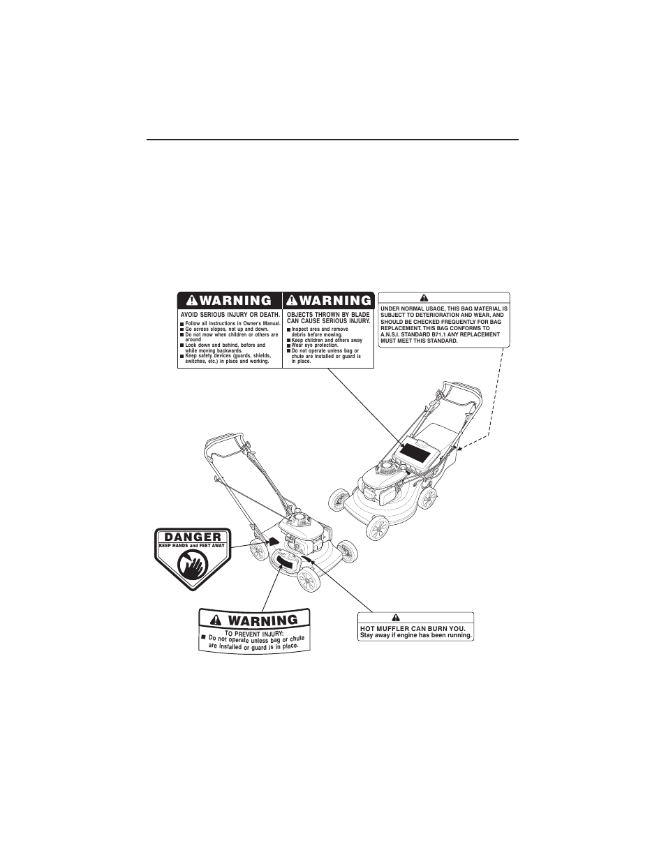 Mower safety 6, Safety label locations, Warning | Danger | HONDA HRR216PDA User Manual | Page 8 / 67
