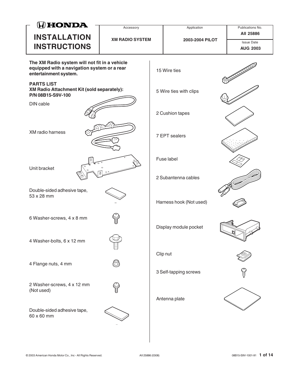 HONDA 08B15-S9V-100 User Manual | 14 pages