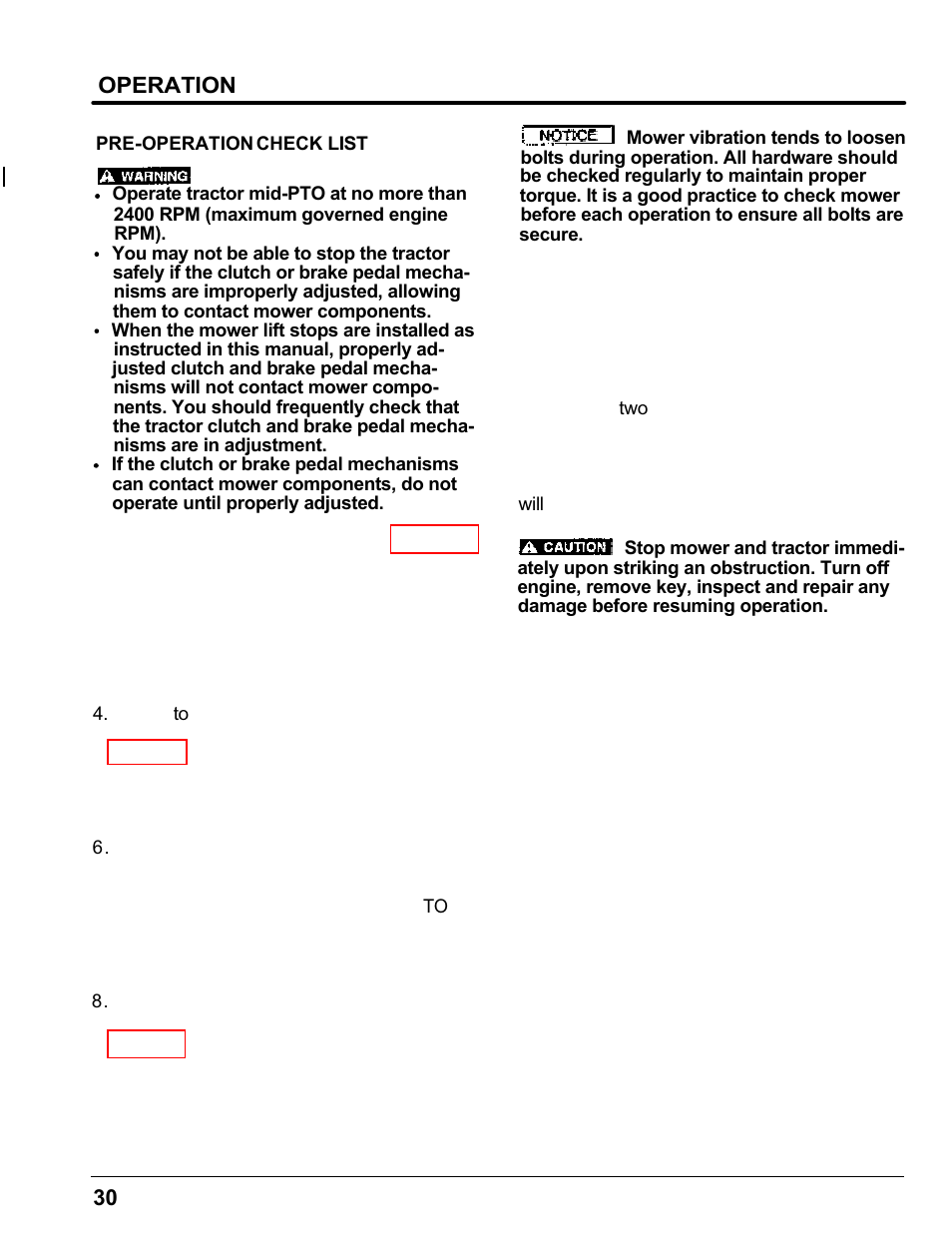 Pre-operation check list, Operation | HONDA MM60 User Manual | Page 31 / 59