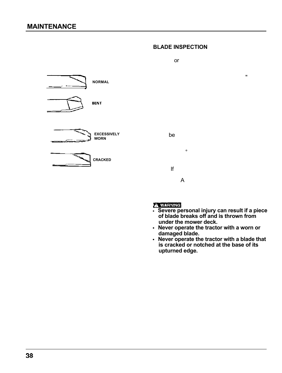 Blade inspection, Maintenance | HONDA MM60 User Manual | Page 39 / 59