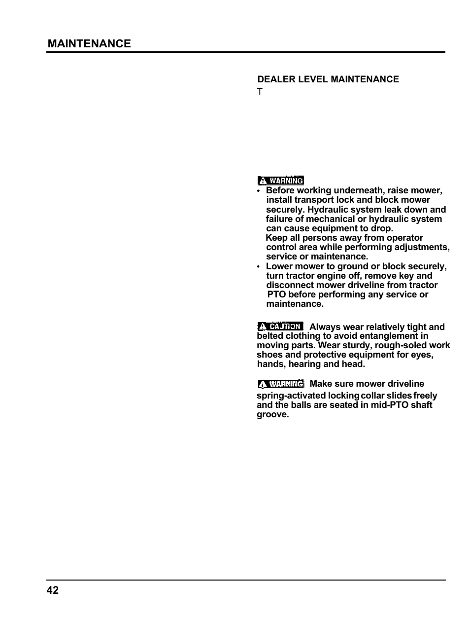 Dealer level maintenance, Maintenance | HONDA MM60 User Manual | Page 43 / 59