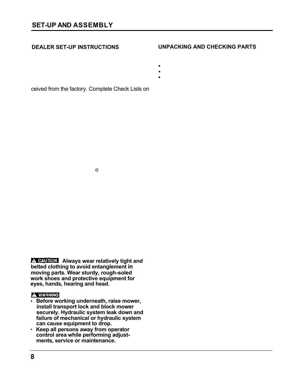 Set-up and assembly, Dealer set-up instructions, Unpacking & checking parts | HONDA MM60 User Manual | Page 9 / 59