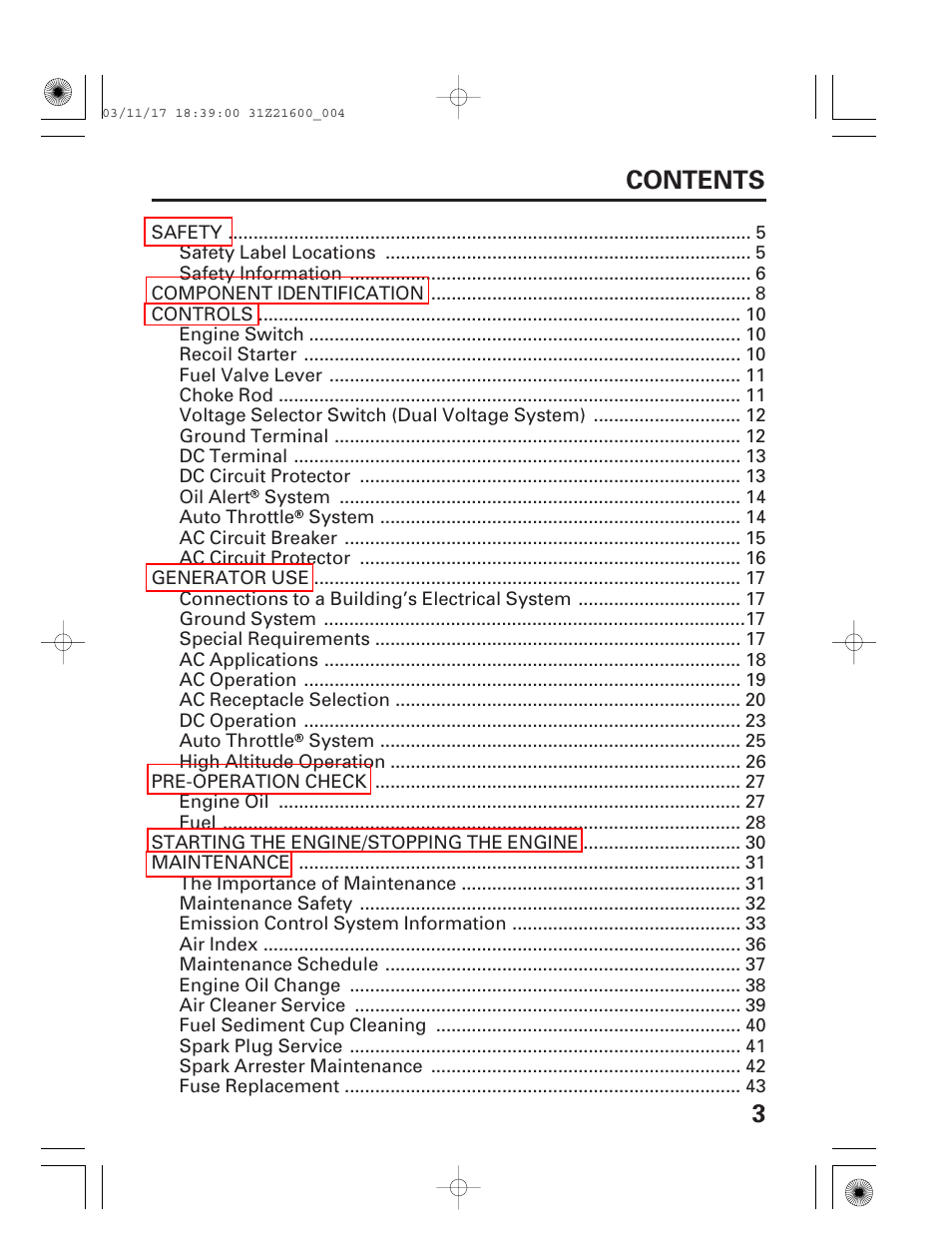 HONDA EM3800SX User Manual | Page 5 / 71